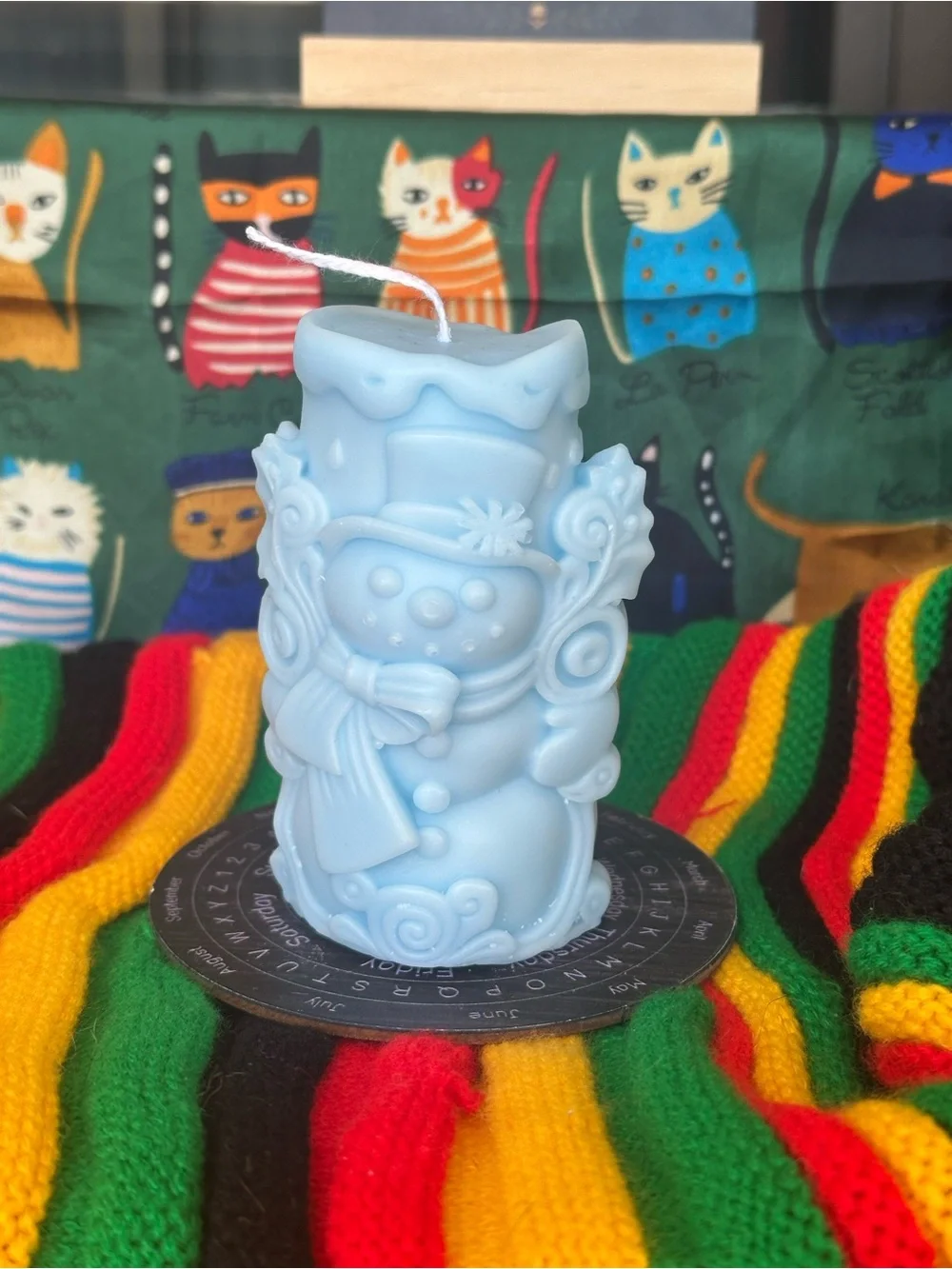 Pale Blue Snowman Candle